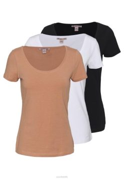 Anna Field Sko 4NHR4380 Anna Field 3-pak basic t-shirt hvid/camel/sort kvinder
