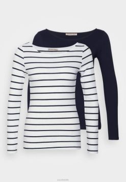 Anna Field Sko 4NHR4587 Anna Field 2 pak langærmet top hvid/marineblå kvinder